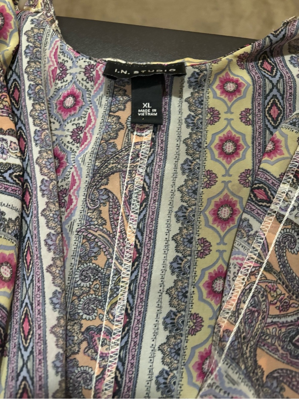 I.N. Studio Paisley & Stripe Mix Blouse in Pink, Blue & Cream